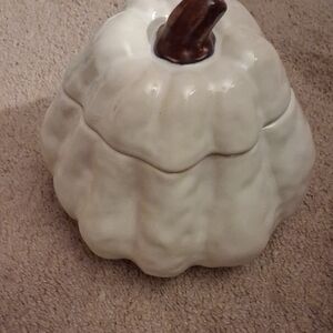 Pottery Barn Cream and Brown Pumpkin Ceramic
